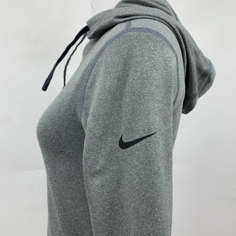 Nike Pro Sweatshirt Womens S Small Grey Black Hyperwarm Dri Fit Hooded Pullover